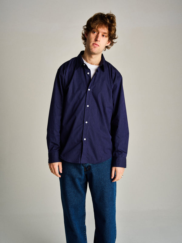 pop trading company Pop Striped Logo Shirt Navy