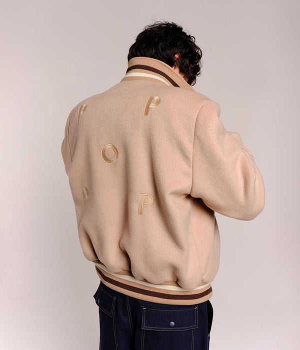 Pop Trading Company Pop Varsity Jacket White Pepper