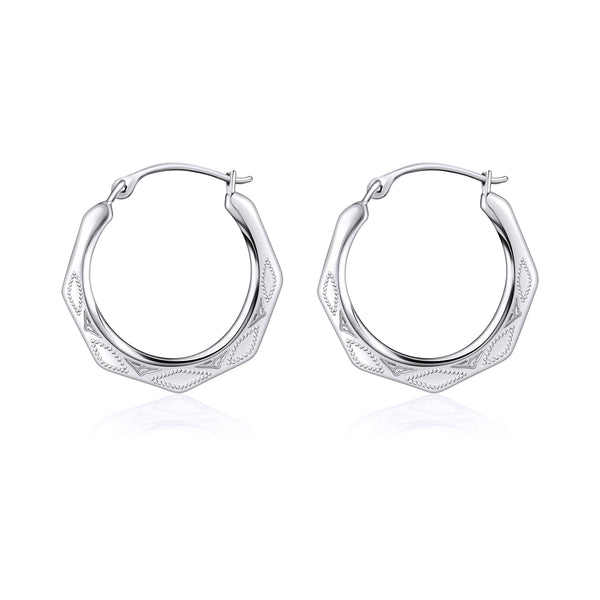 Pori Jewelers 10K Gold Diamond Cut Hexagonal Hoop Earrings