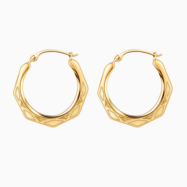 pori jewelers 10K Gold Diamond Cut Hexagonal Hoop Earrings