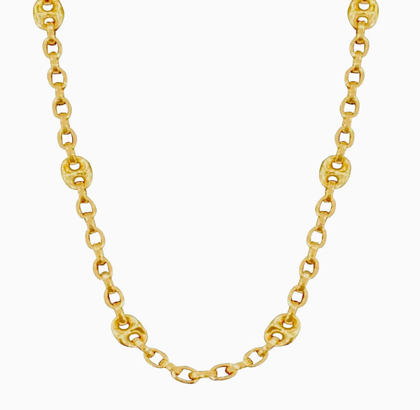 pori jewelers 10K Gold Puff Mariner + Anchor Chain Necklace