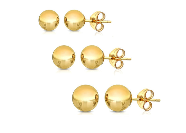 pori Jewelers 14K GOLD BALL STUD EARRINGS (3-PAIR-PACK)