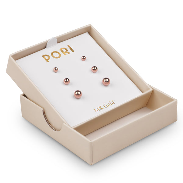 pori Jewelers 14K GOLD BALL STUD EARRINGS (3-PAIR-PACK)