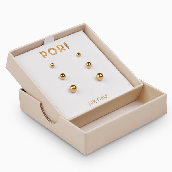 pori jewelers 14K GOLD BALL STUD EARRINGS (3-PAIR-PACK)