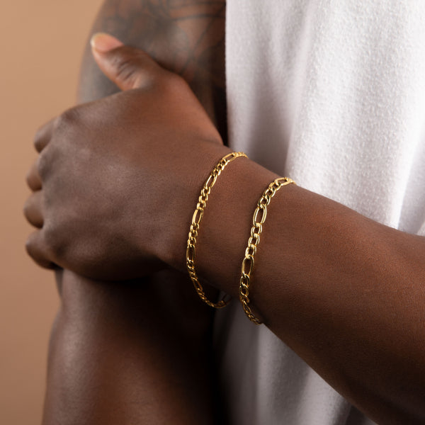 Pori Jewelers 14K Gold Figaro Link Chain Bracelets For Men