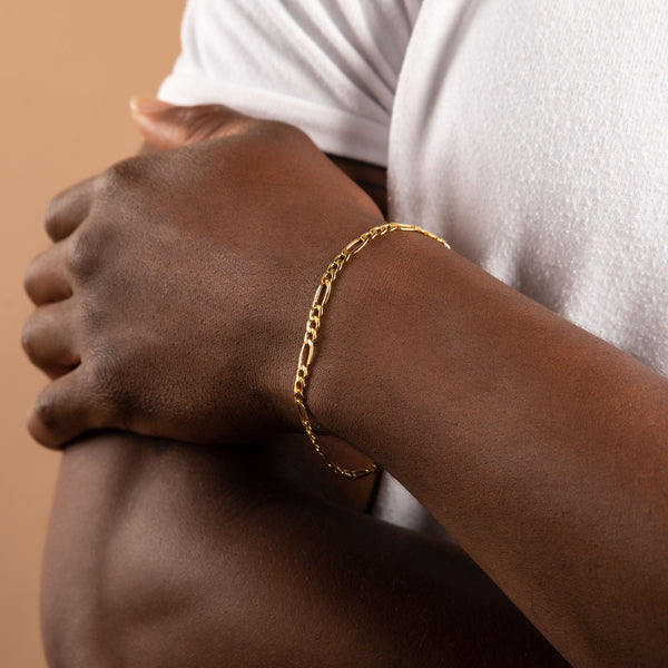 Pori Jewelers 14K Gold Figaro Link Chain Bracelets For Men
