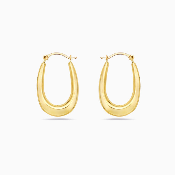 pori jewelers 14K Gold Oval Shape Bib Hoop Earrings