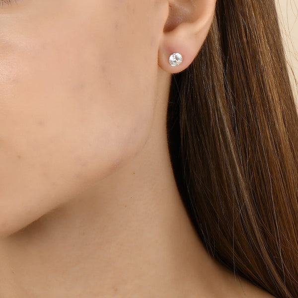 Pori Jewelers 14K Gold Round CZ Stud Earrings - Available In White Yellow Or Rose Gold