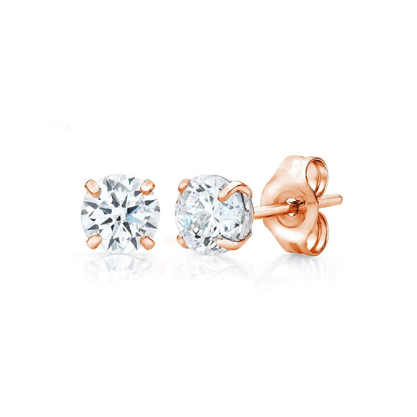 Pori Jewelers 14K Gold Round CZ Stud Earrings - Available In White Yellow Or Rose Gold