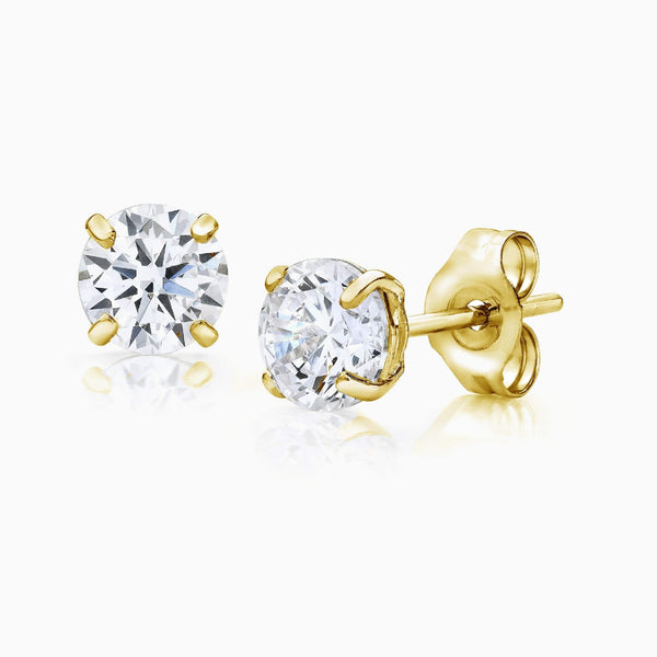 pori jewelers 14K Gold Round CZ Stud Earrings - Available in White Yellow or Rose Gold