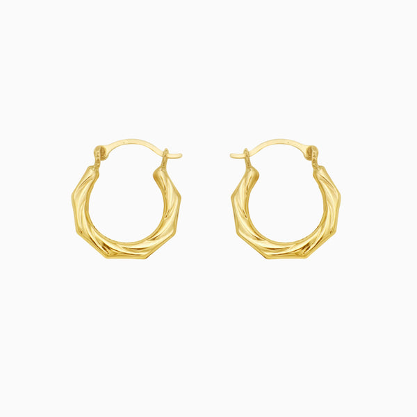 pori jewelers 14K Gold Twisted Hexegonal Hoop Earrings