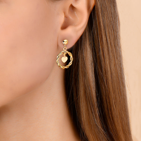 Pori Jewelers 14K GOLD TWISTED HOOP & HEART DANGLE EARRINGS