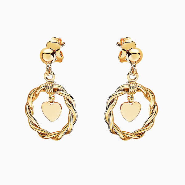 pori jewelers 14K GOLD TWISTED HOOP & HEART DANGLE EARRINGS