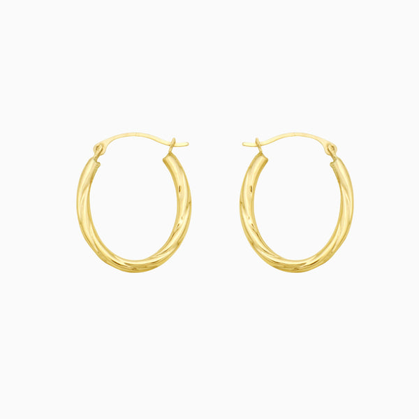 pori jewelers 14K Gold Twisted Oval Diamond Cut Hoop Earrings