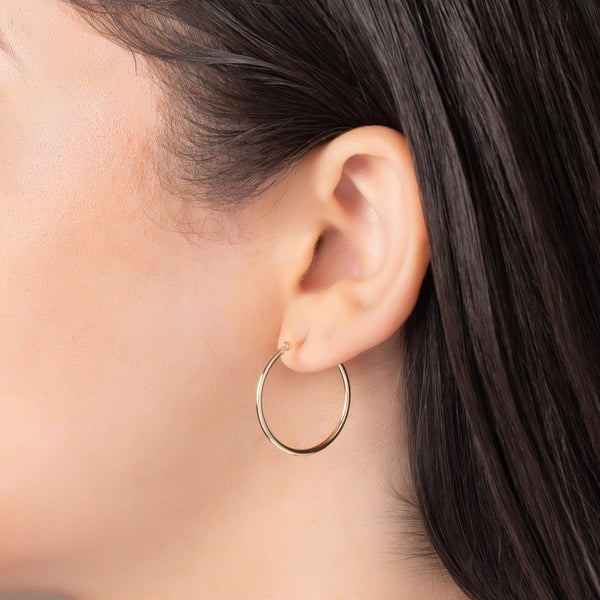 Pori Jewelers 14K Yellow Gold Classic Shiny Polished Round Hoop Earrings - 1.5mm Tube