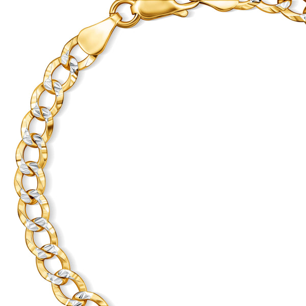 Pori Jewelers 18K Gold Over Sterling Silver Italian 5MM Solid Pave Diamond Cut Curb Link Cuban Chain Bracelet