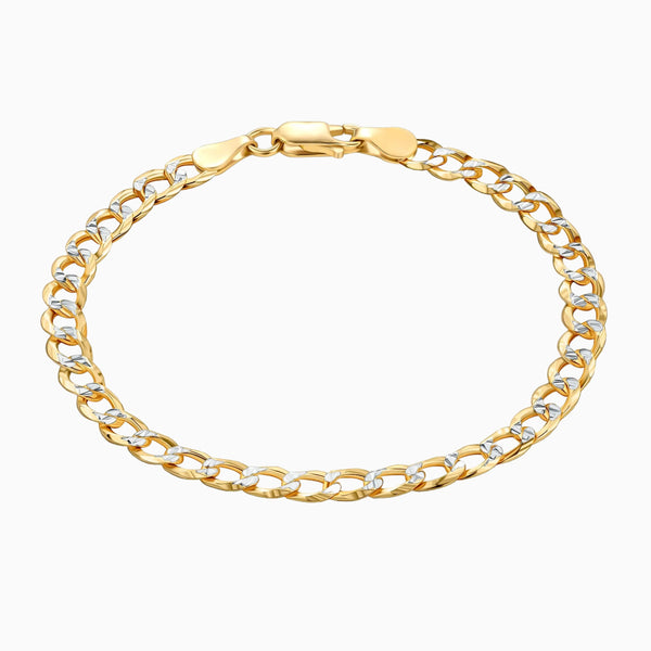 pori jewelers 18K Gold Over Sterling Silver Italian 5MM Solid Pave Diamond Cut Curb Link Cuban Chain Bracelet