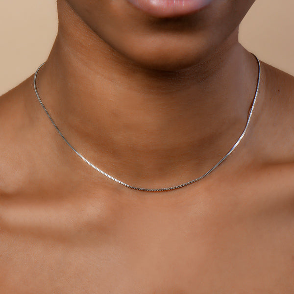 Pori Jewelers DAINTY SILVER FRANCO SQUARE BOX NECKLACE