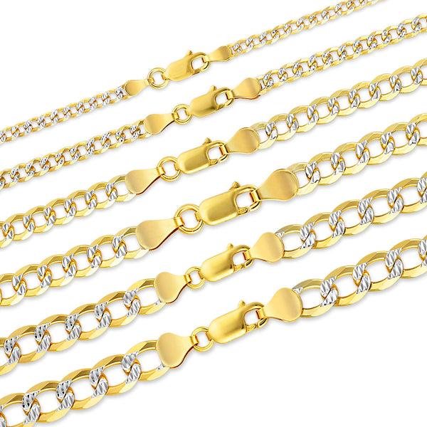 Pori Jewelers Gold Over Sterling Silver Two Tone Diamond Cut Cuban Chains