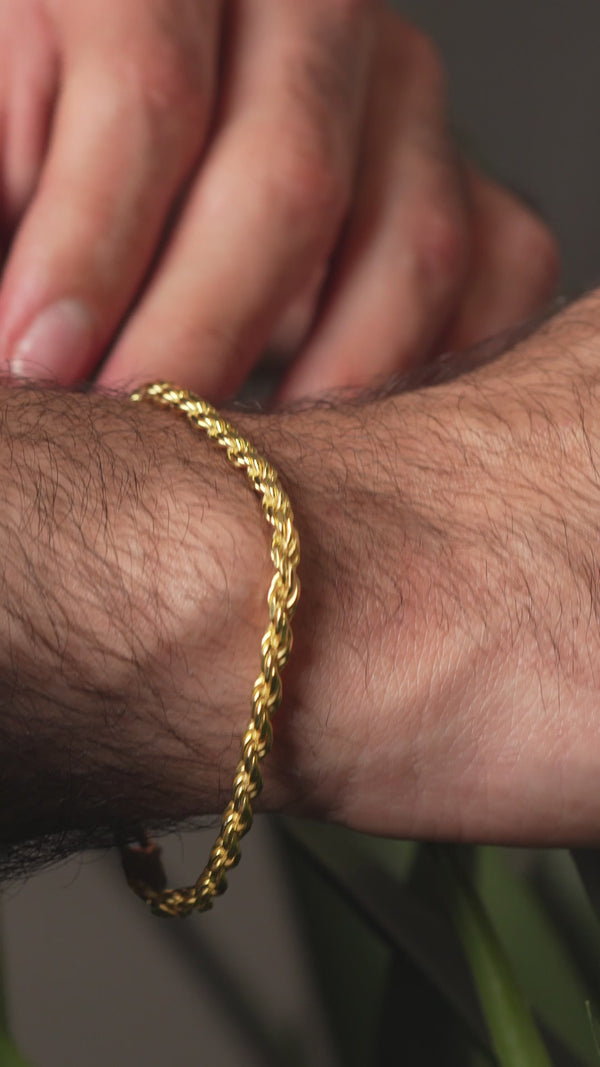 Pori Jewelers Italy 925 Sterling Silver Layered In 14K Gold Plating Rope Chain 8" Bracelet