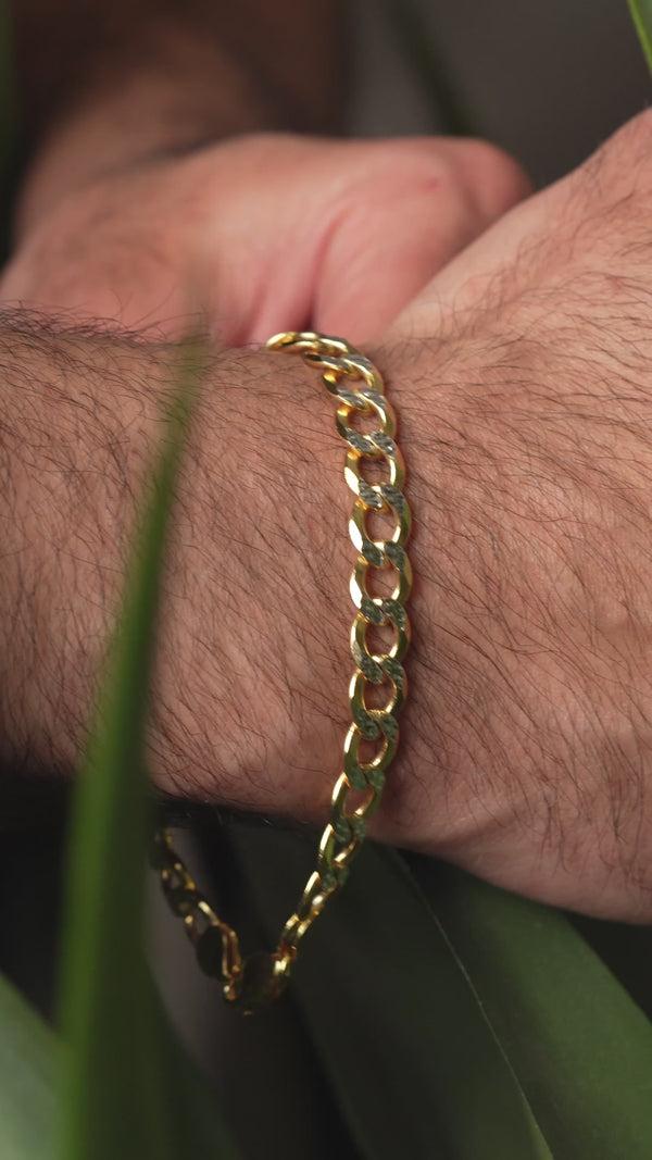 Pori Jewelers Italy 925 Sterling Silver Two Tone Diamond Cut Pave Cuban Chain Bracelet Unisex