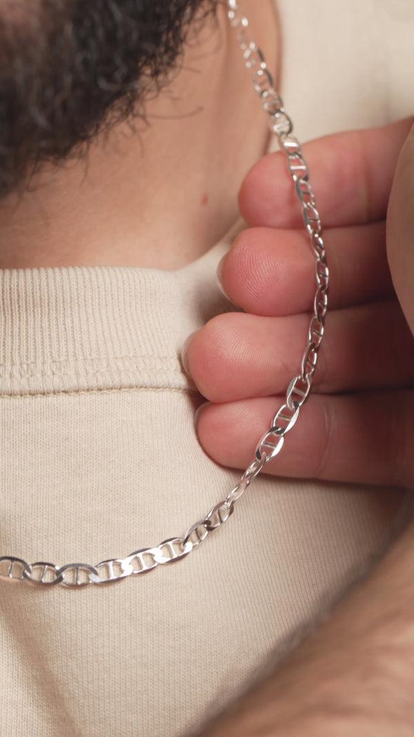 Pori Jewelers Italy Solid 925 Sterling Silver 4MM Flat Mariner Chain Necklace 20-26"