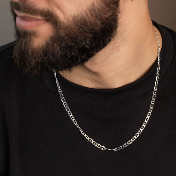 pori jewelers Italy Solid 925 Sterling Silver 4MM Flat Mariner Chain Necklace 20-26"