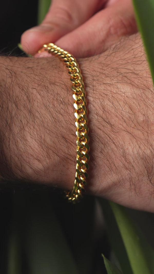 Pori Jewelers Men'S 14K Gold Plated Over 925 Sterling Silver 6MM Miami Cuban Chain Bracelet