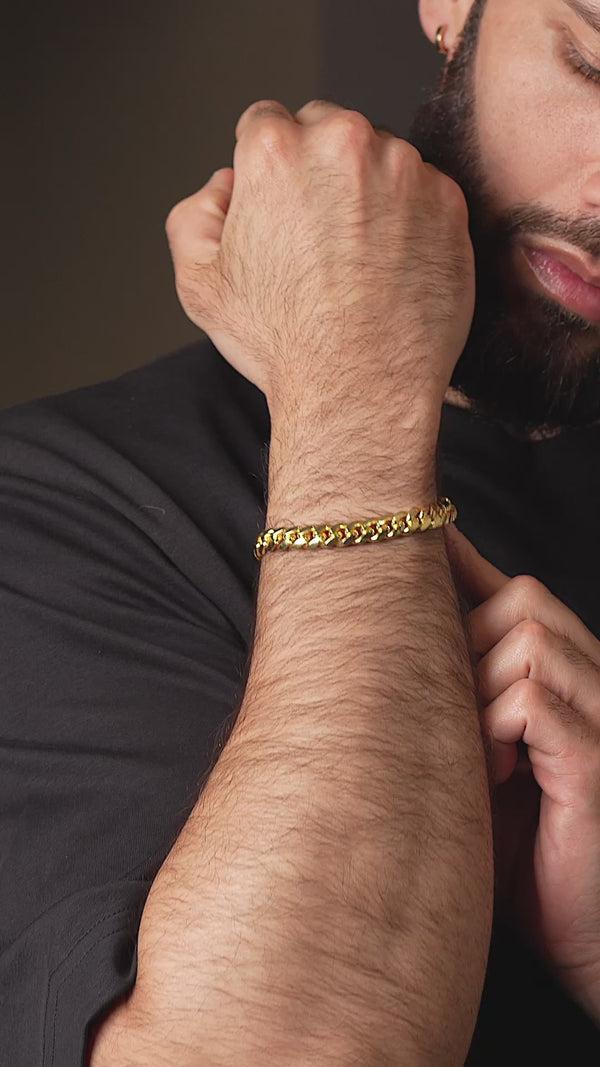 Pori Jewelers Men'S 14K Gold Plated Over 925 Sterling Silver 8.5MM Miami Cuban Chain Bracelet