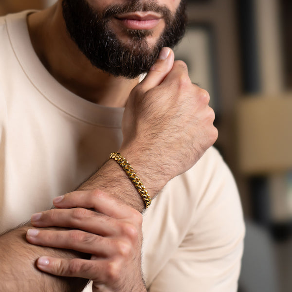 pori jewelers Men'S 14K Gold Plated Over 925 Sterling Silver 8.5MM Miami Cuban Chain Bracelet