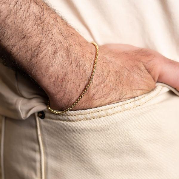 pori jewelers Men'S 14K Solid Yellow Gold 2MM Round Box Chain Bracelet 8" Stamped