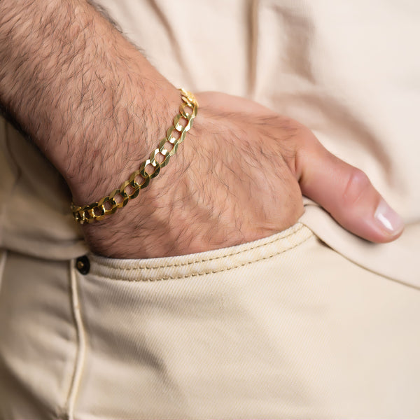 pori jewelers Men'S 14K Solid Yellow Gold 8.5MM Cuban Chain Bracelet 8-9" Length