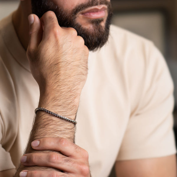 pori jewelers Men's 925 Sterling Silver Rhodium 3.5MM Franco Box Chain Bracelet 8"