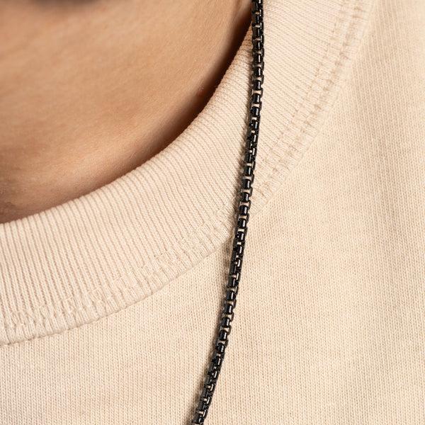 Pori Jewelers Men'S Jewelry Black Rhodium Over 925 Sterling Silver Round Box Chain Necklace