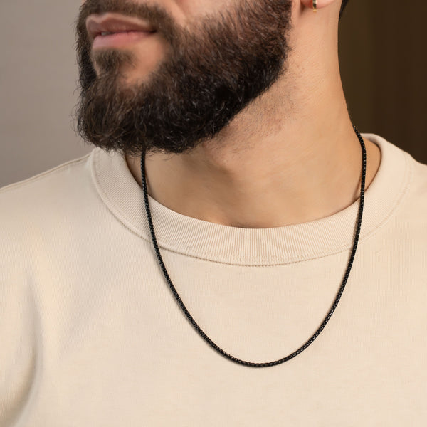 pori jewelers Men'S Jewelry Black Rhodium Over 925 Sterling Silver Round Box Chain Necklace