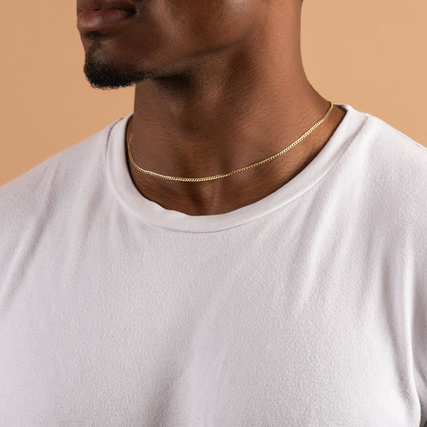 Pori Jewelers Men's Thin 14K Gold Curb Chain Necklace