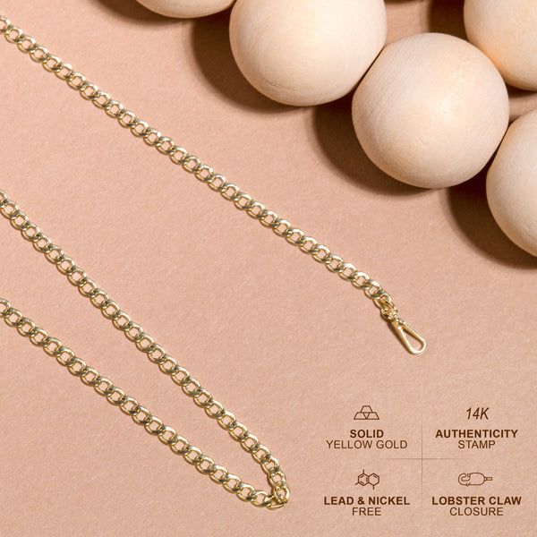 Pori Jewelers Men's Thin 14K Gold Curb Chain Necklace