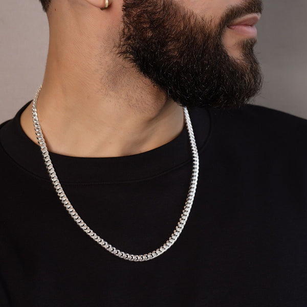 Pori Jewelers Mens 925 Italian Fine Solid Sterling Silver Miami Cuban Chain Necklace 5 6 7MM