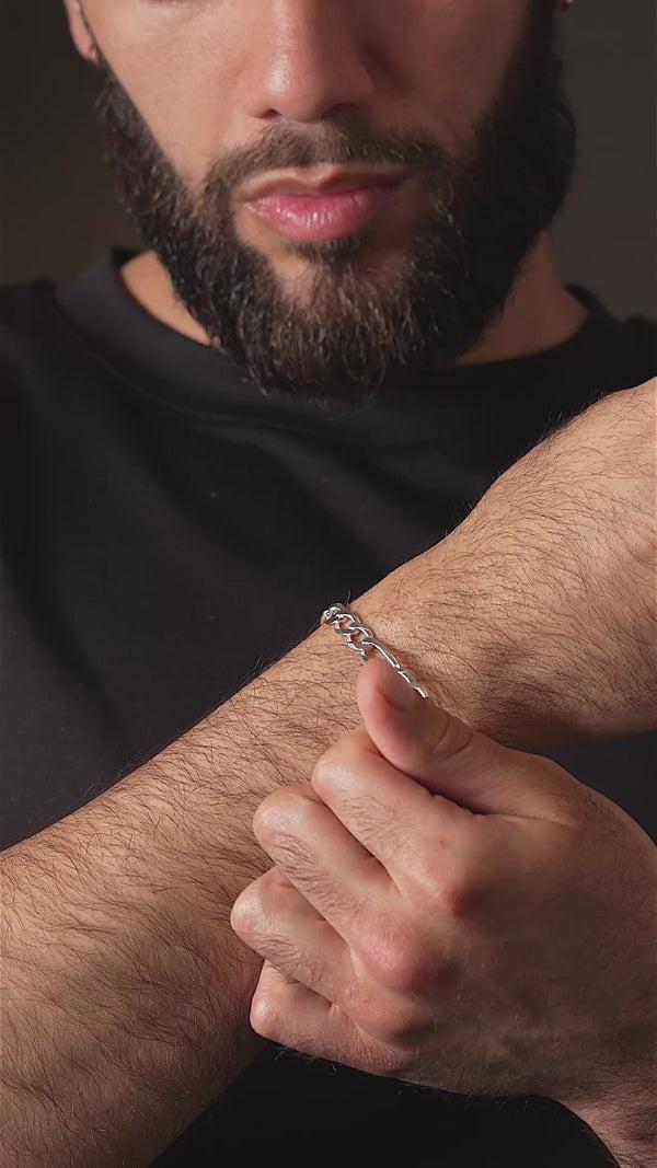 Pori Jewelers Mens Italy 925 Solid Sterling Silver 7.5MM Thick Figaro Chain Bracelet