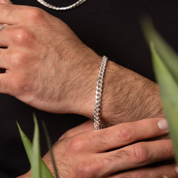 Pori Jewelers Mens Italy 925 Solid Sterling Silver Miami Cuban 8" Bracelet Available In 5 6 7MM