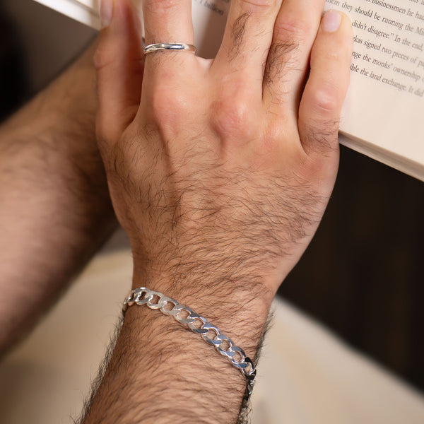 Pori Jewelers Mens Italy 925 Sterling Silver Solid 8.5MM Cuban Chain Bracelet Big