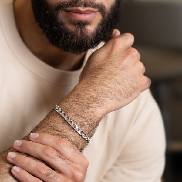 Pori Jewelers Mens Italy 925 Sterling Silver Solid 8.5MM Cuban Chain Bracelet Big