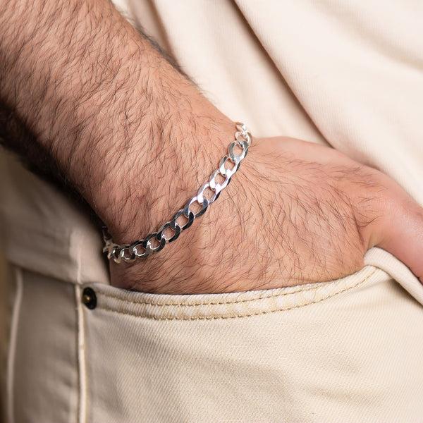 pori jewelers Mens Italy 925 Sterling Silver Solid 8.5MM Cuban Chain Bracelet Big