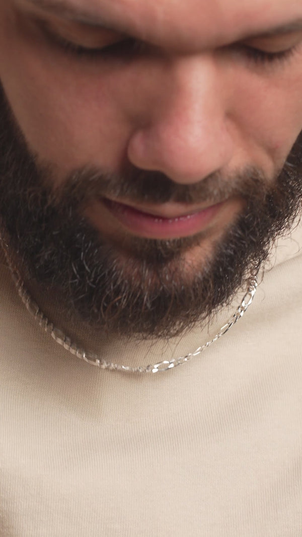 Pori Jewelers Mens Solid 925 Sterling Silver 4MM Figaro Chain Necklace 20"