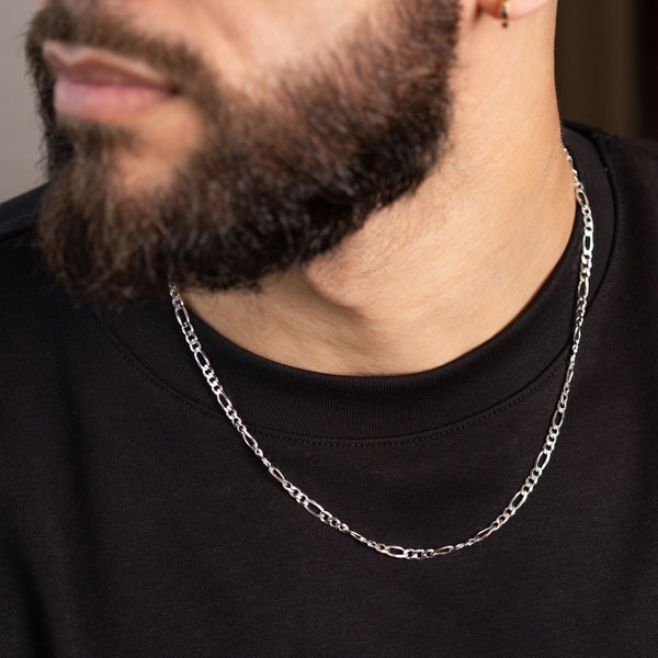 pori jewelers Mens Solid 925 Sterling Silver 4MM Figaro Chain Necklace 20"