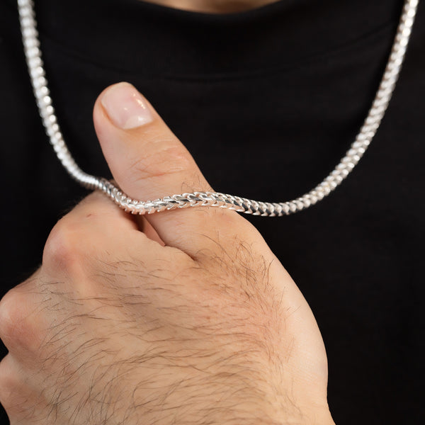 Pori Jewelers Mens Solid 925 Sterling Silver 4MM Franco Box Chain Necklace 22" Made In Italy