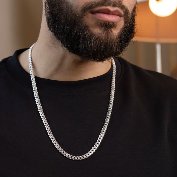 Pori Jewelers Mens Solid 925 Sterling Silver Miami Cuban Chain Necklace 7mm Thickness