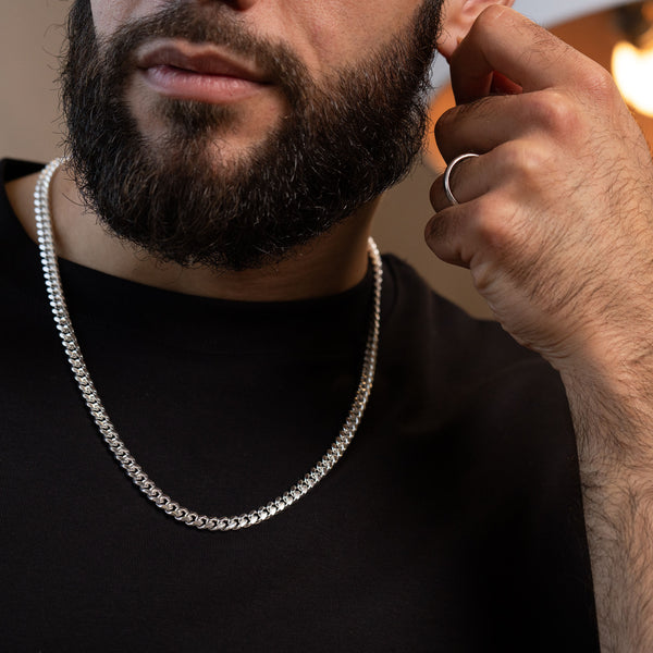 Pori Jewelers Mens Solid 925 Sterling Silver Miami Cuban Chain Necklace 7mm Thickness