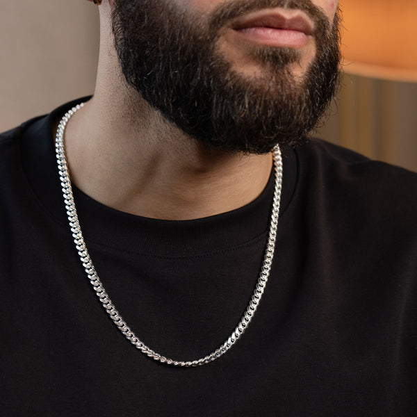 Pori Jewelers Mens Solid 925 Sterling Silver Miami Cuban Chain Necklace 7mm Thickness
