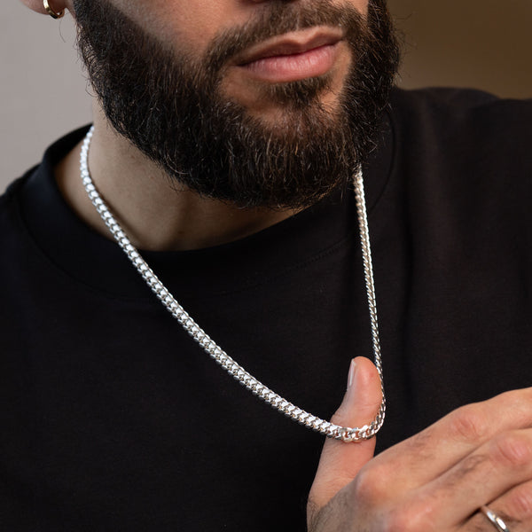 pori jewelers Mens Solid 925 Sterling Silver Miami Cuban Chain Necklace 7mm Thickness